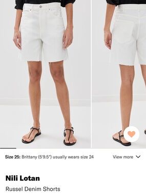 Nili Lotan White High-Rise Denim Russel shorts, size 24. Trendy bermuda style